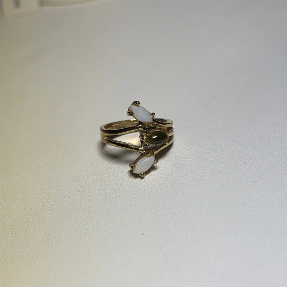 Opal and Jade ring Heavy, gold electroplated, Size 5